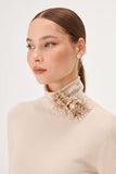 High Collar Knitwear Sweater with Flower Brooch Detail
