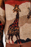 High Neck Giraffe Pattern Wool Brown Knitwear Sweater