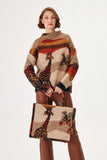 High Neck Giraffe Pattern Wool Brown Knitwear Sweater