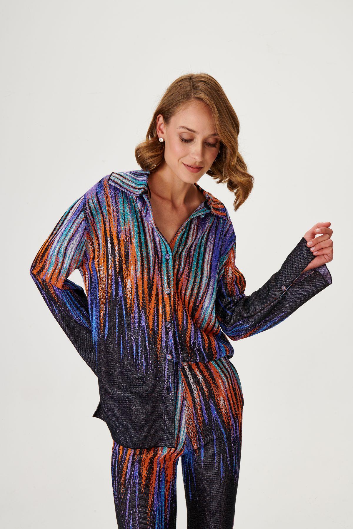 Jacquard Patterned Multi Knitted Shirt