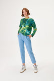 Knitwear Sweater with Green Blue Patterned Digital Printing