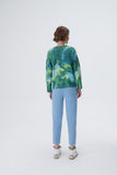 Knitwear Sweater with Green Blue Patterned Digital Printing