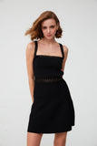 Lace Detail Flared Black Mini  Dress