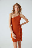 One Shoulder Orange Knit Dress