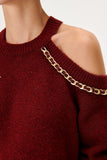 Open Shoulder Knitwear Sweater with Handcrafted Chain Detail