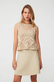 Openwork Slit Detail Beige Blouse and Crop Top