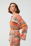 Orange Brown Zigzag Patterned  Kimono Cardigan