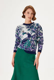 Peacock Patterned Handmade Stone Embroidered Purple Knitwear Sweater