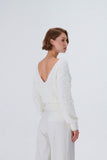 Pearl Embroidered Ecru Knitwear Sweater with Back Decollete