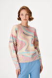 Pink Knitwear Sweater with Ebru Patterned Digital Printing
