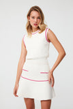 Pink Stripe Detailed Ecru Flared Skirt