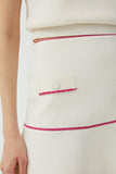 Pink Stripe Detailed Ecru Flared Skirt