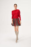 Pleated Mini Burgundy Knitted Skirt