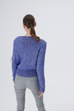 Pocket Detailed Blue Knitwear Sweater with Removable Hood