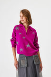 Polo Collar Pink Knitwear Sweater with Silver Star