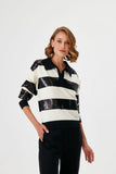 Sequin Embroidered Black & White Knitwear Sweater