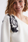 Sequin Detailed Embroidered Ecru Knitwear Sweater