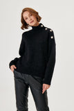 Silvery Black Knitwear Sweater with Star Button Detail