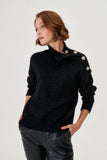 Silvery Black Knitwear Sweater with Star Button Detail