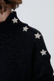 Silvery Black Knitwear Sweater with Star Button Detail