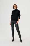 Silvery Black Knitwear Sweater with Star Button Detail