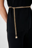 Sleeveless Black Knitwear Sweater with Chain Belt