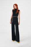 Sleeveless Black Knitwear Sweater with Chain Belt