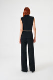 Sleeveless Black Knitwear Sweater with Chain Belt
