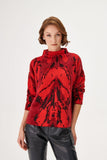 Upright Collar Jacquard Red Knitwear Sweater