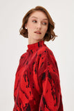 Upright Collar Jacquard Red Knitwear Sweater