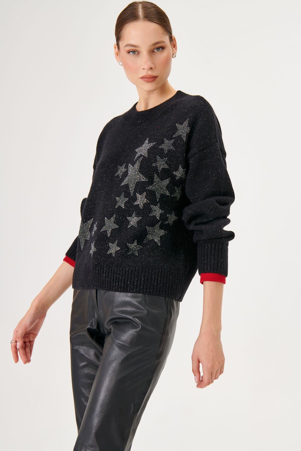 Wool Knitted Sweater with Cuff Detail Stars
