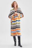 Zigzag design maxi length tricot knit cardigan