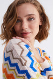 Zigzag design V neck multicolor tricot knit jumper