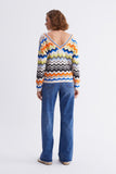 Zigzag design V neck multicolor tricot knit jumper