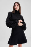 3D cable knit Black Short Sweater