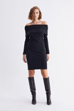 Bardot Neck Beige Midi Knitwear Dress