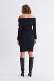 Bardot Neck Beige Midi Knitwear Dress
