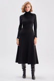 Midi Black Knitwear Flared Skirt