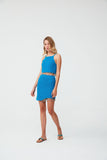 Bead Embroidery Detailed Asymmetrical Blue Mini  Skirt