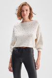 Low Shoulder Pearls Balloon Sleeve Knitwear Sweater