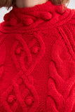 Back Detailed Cable Knit Pompom Red Knitwear Sweater