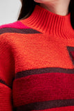 Color block Standing Neck Orange Knit Sweater
