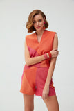 Color Block V-Neck Pleated Blouse