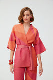Color Block Waist Belt Kimono  Cardigan