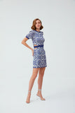 Elastic Waist Belt Detailed Blue Mini  Dress