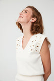 Embroidery Detailed V Neck Ecru  Blouse