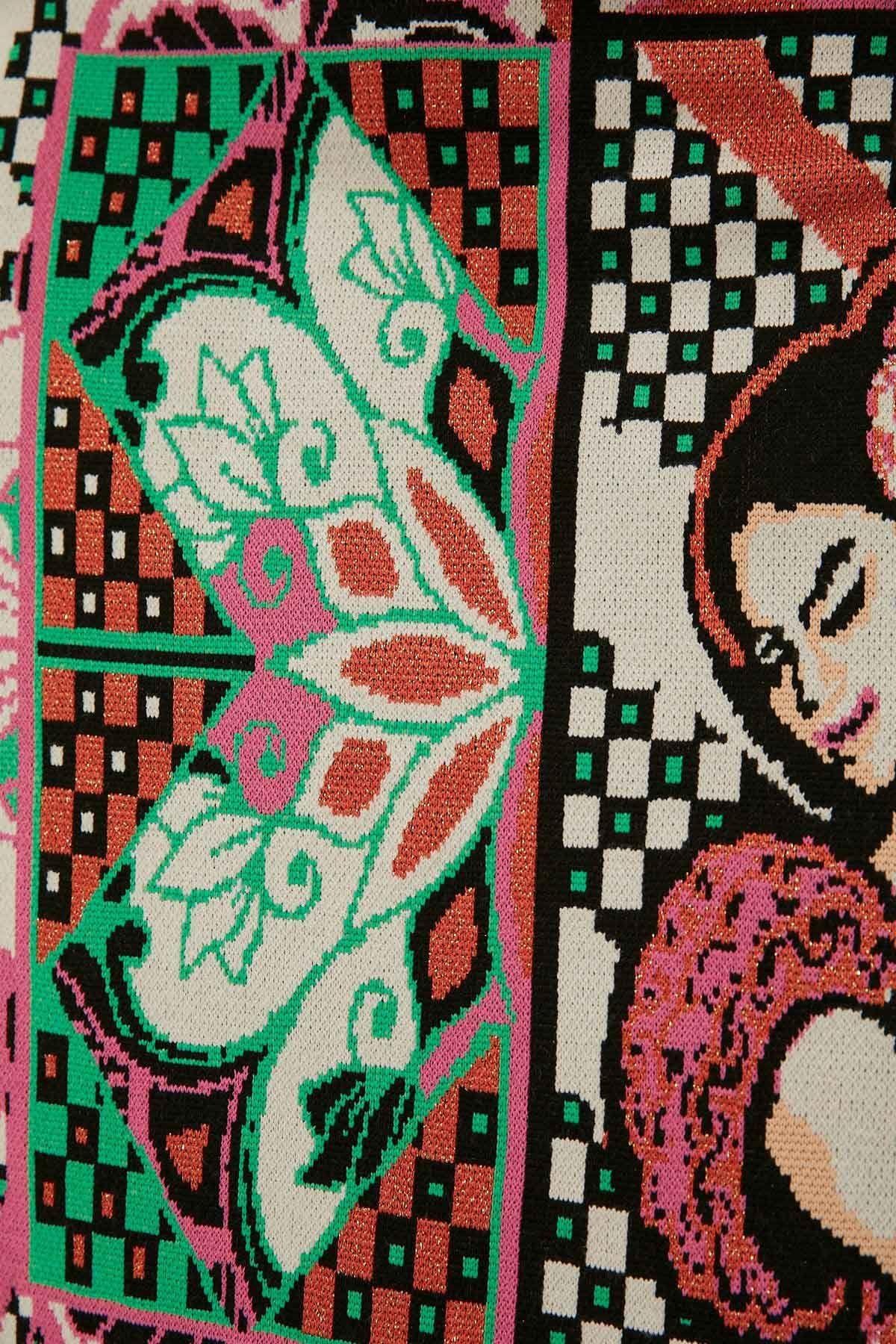 Ethnic Women's Patterned Slit Midi Knit Skirt Ethnic