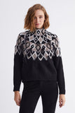Baklava Pattern Stone Embroidered Black Knitwear Sweater