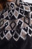 Baklava Pattern Stone Embroidered Black Knitwear Sweater