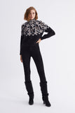 Baklava Pattern Stone Embroidered Black Knitwear Sweater